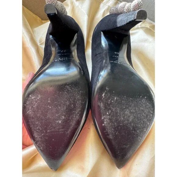 Saint Laurent Crystal Embellishments Suede Heels Pumps Black Size 36 - Picture 10 of 10